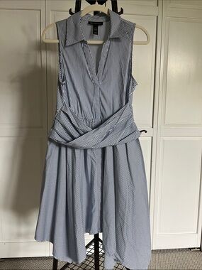 INC International Concepts Navy and White Striped Sleeveless Twist-Waist Dress